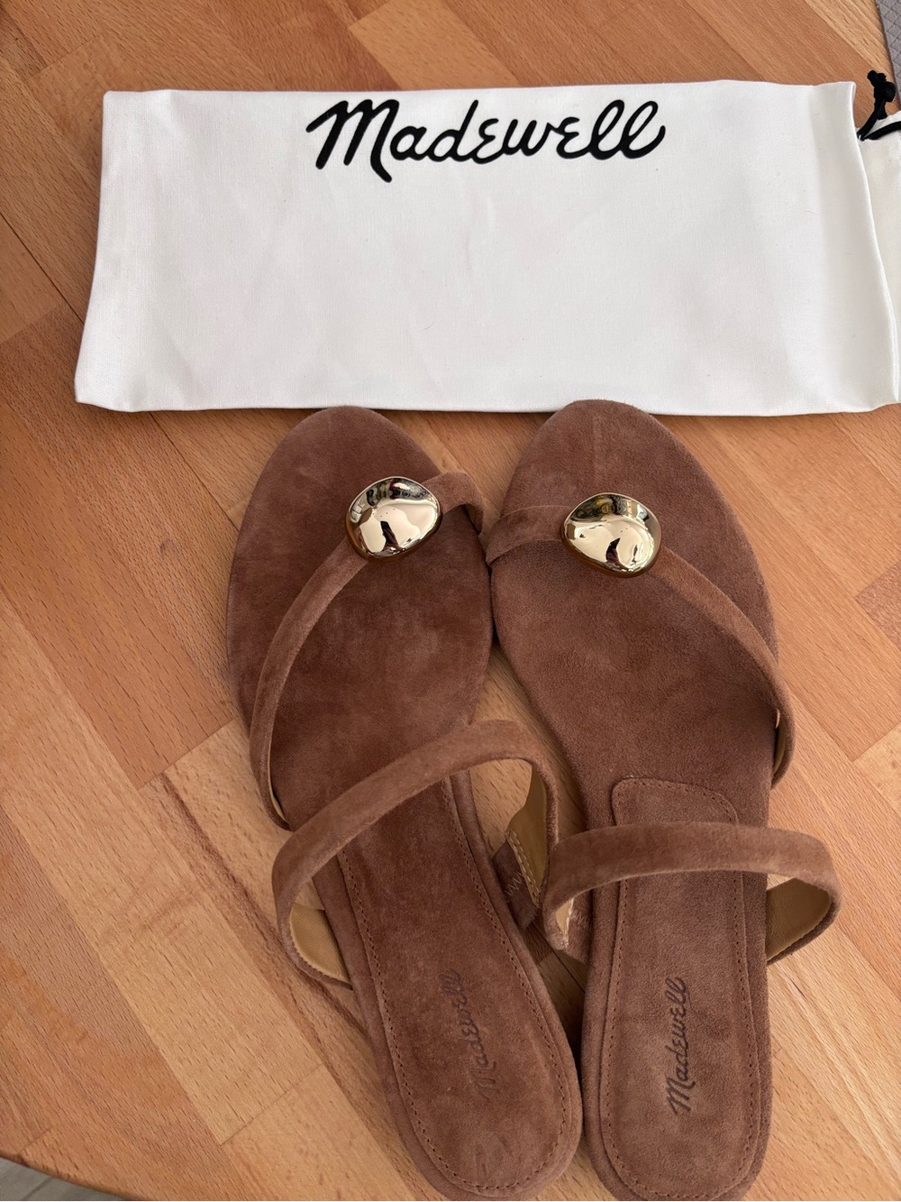 Madewell Brown Suede Thong Sandals with Gold Accent - Picture 5 of 5